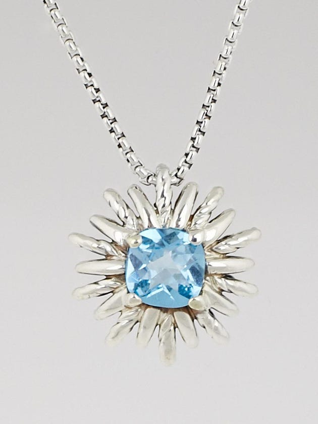 David Yurman Sterling Silver and Blue Topaz Starburst Pendant Necklace