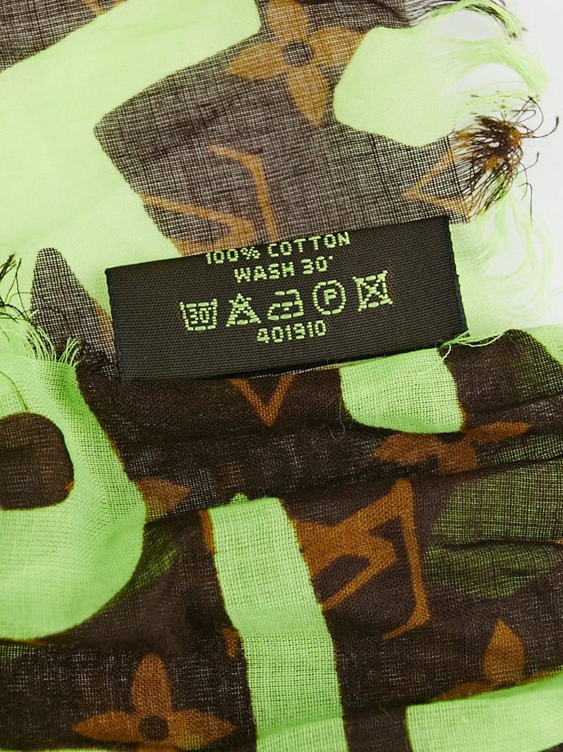 Louis Vuitton Brown & Green Monogram Graffiti Cotton Scarf Louis Vuitton
