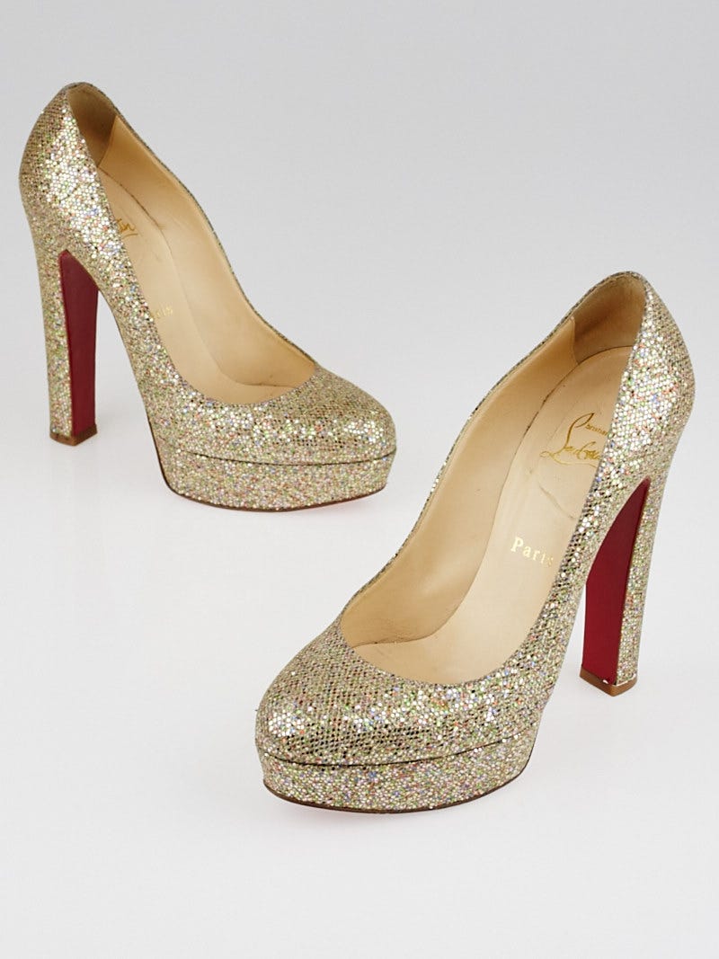 Christian Louboutin Gold Multicolor Glitter York Bibi 140 Pumps