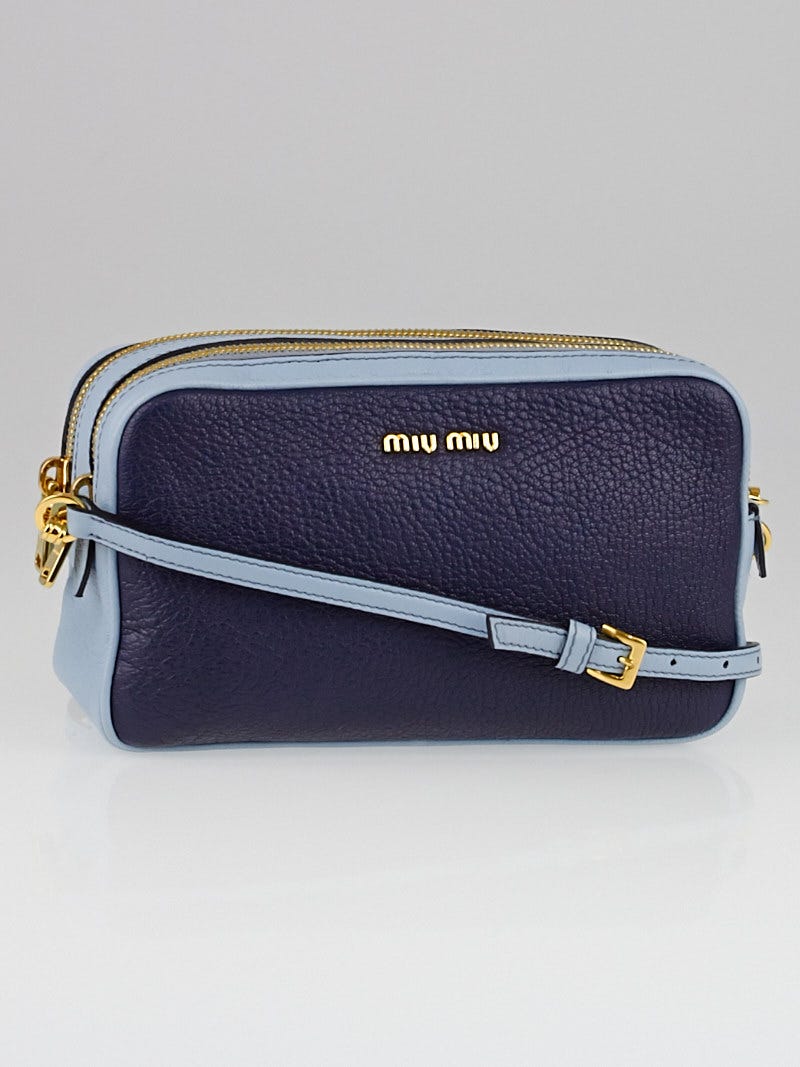 Miu Miu Blue Two-Tone Madras Leather Crossbody Bag | Yoogi's