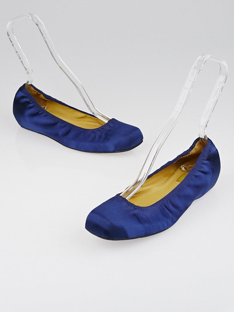 Lanvin Navy Blue Satin Square Toe Ballet Flats Size 9 39.5