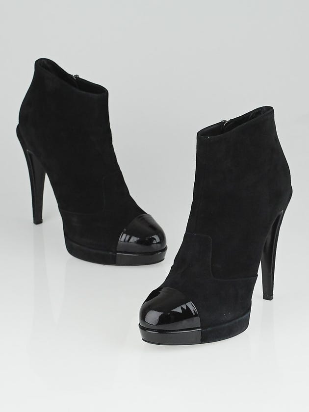 Chanel Black Suede Cap-Toe Platform Ankle Boots Size 9.5/40