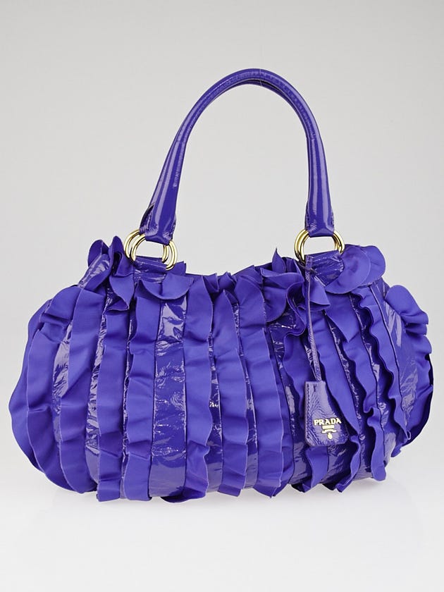 Prada Purple Patent Leather and Nylon Ruffle Tote Bag