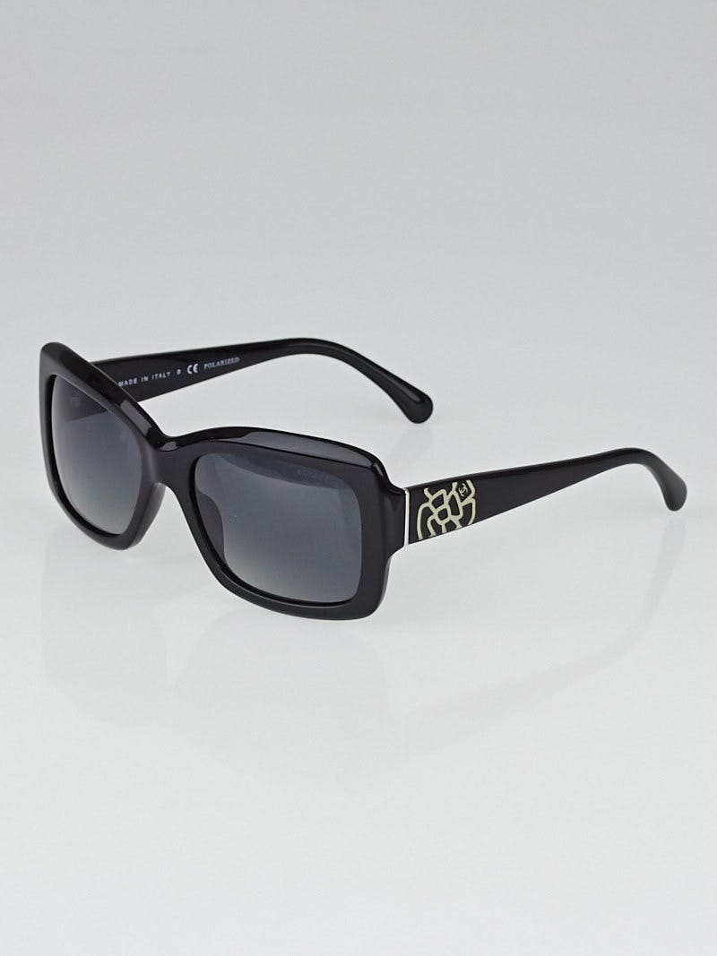 Chanel Black Frame Camellia Print Sunglasses- 5249 | Yoogi's Closet