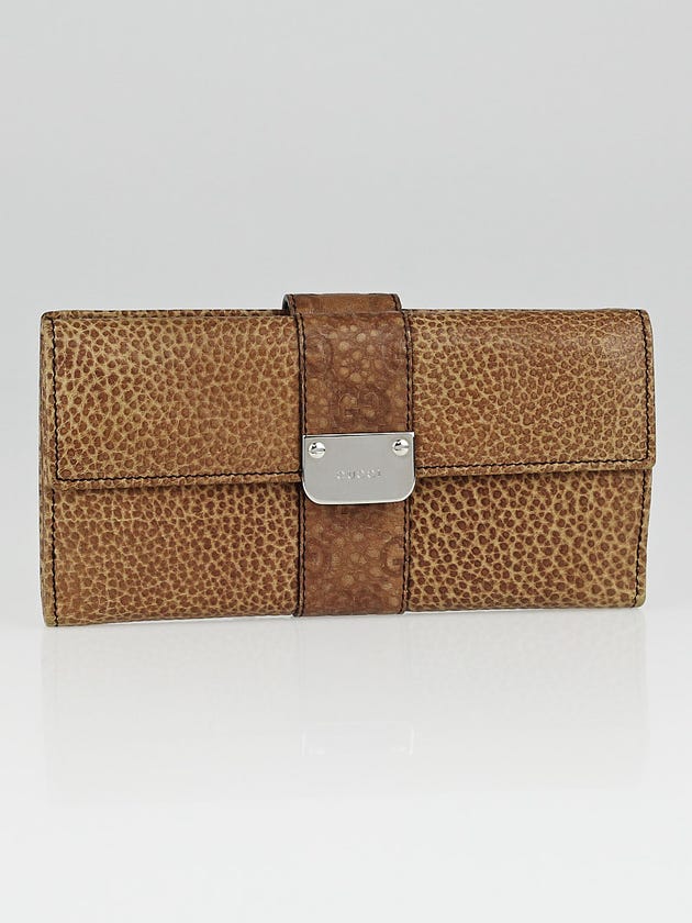 Gucci Brown Leather and GG Embossed Bar Long Wallet