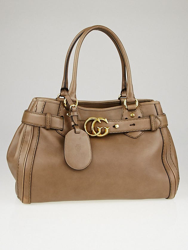 Gucci Taupe Smooth Leather GG Running Medium Tote Bag