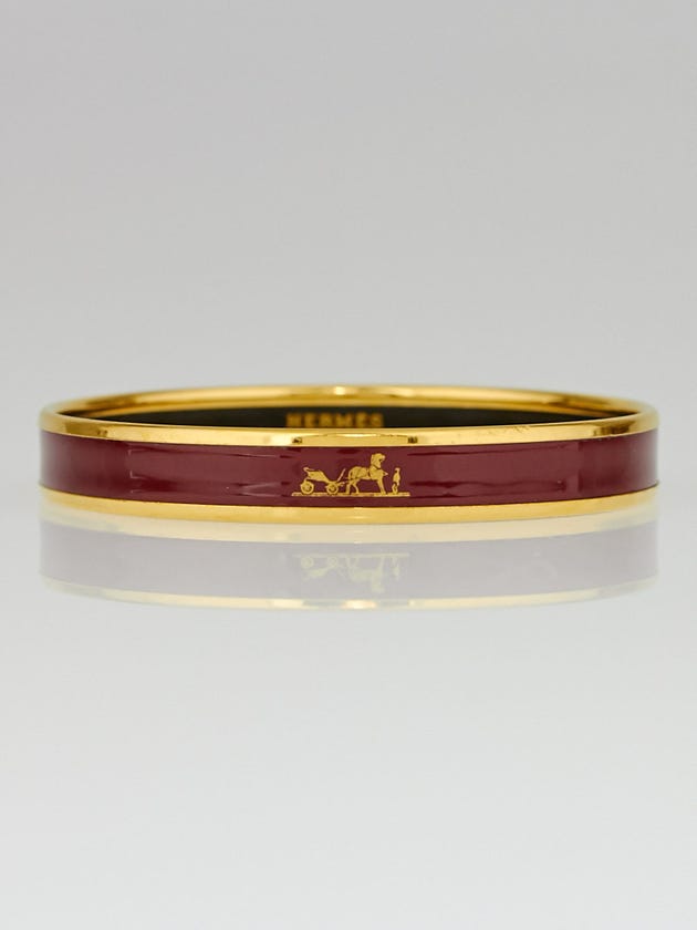Hermes Red Enamel Gold Plated Caleche Narrow Bracelet Size 65 