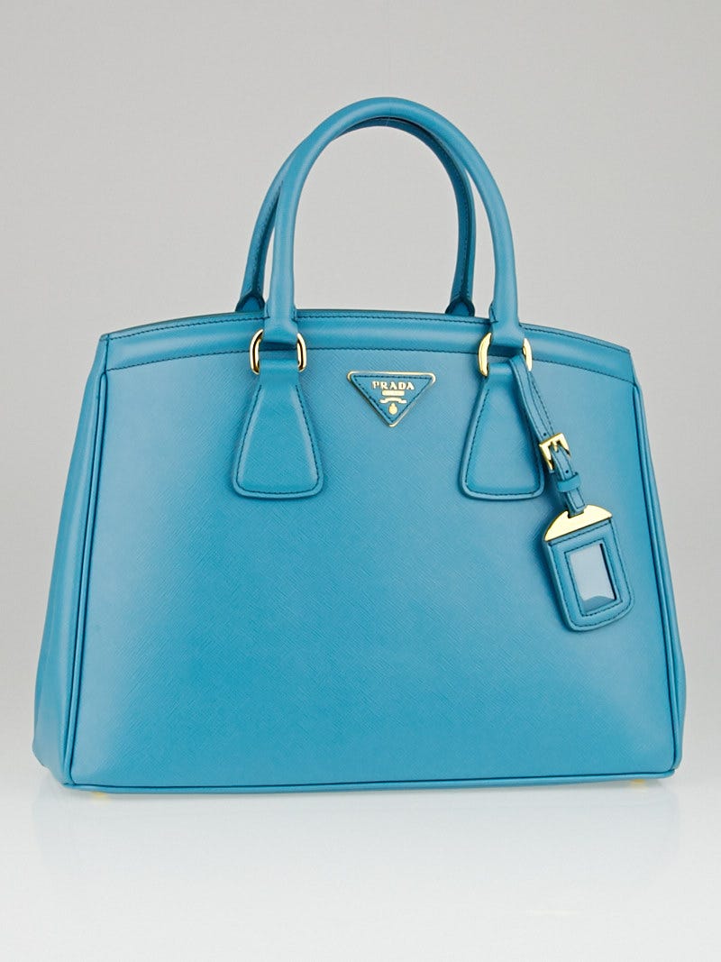 Prada Turchese Saffiano Lux Leather Parabole Shopping Tote Bag