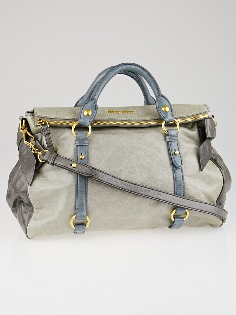 Miu Miu Nube/Grey Vitello Lux Bow Top Handle Bag | Yoogi's Closet