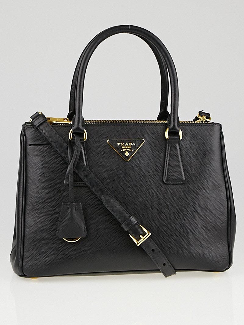 Prada Black Saffiano Lux Leather Double Zip Small Tote Bag BN2863 