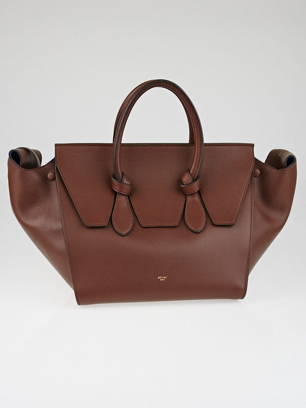 Celine Chocolate Natural Calfskin Leather Small Tie Tote Bag