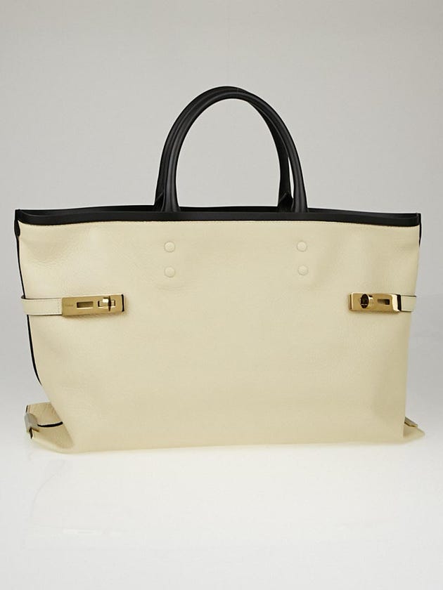 Chloe Husky White/Black Grained Leather Large Charlotte Tote Bag
