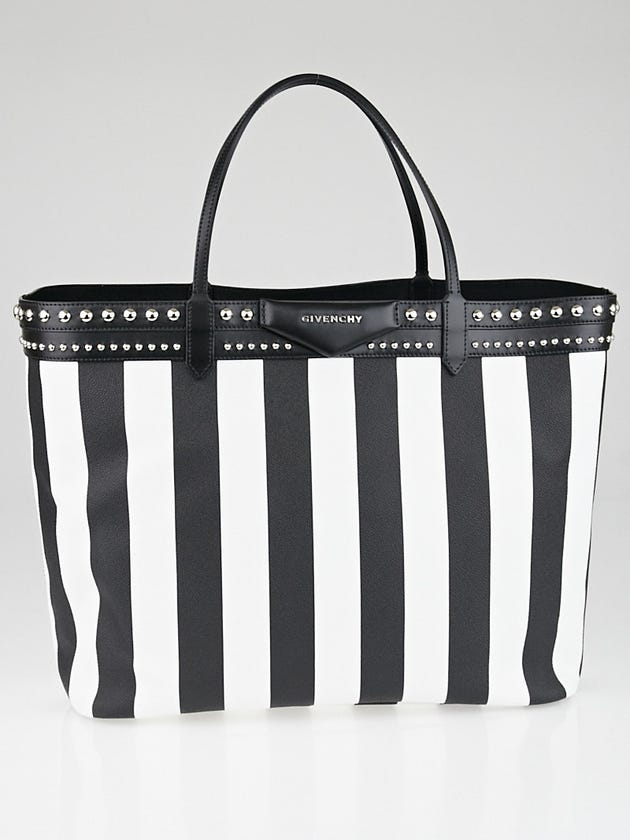 Givenchy Black/White Stripe Coated Canvas Antigona Tote Bag