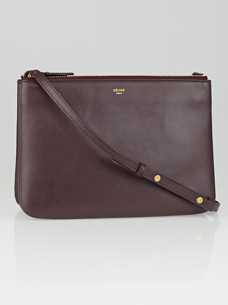 Celine Burgundy Lambskin Leather Large Trio Crossbody Bag - Yoogi's Closet