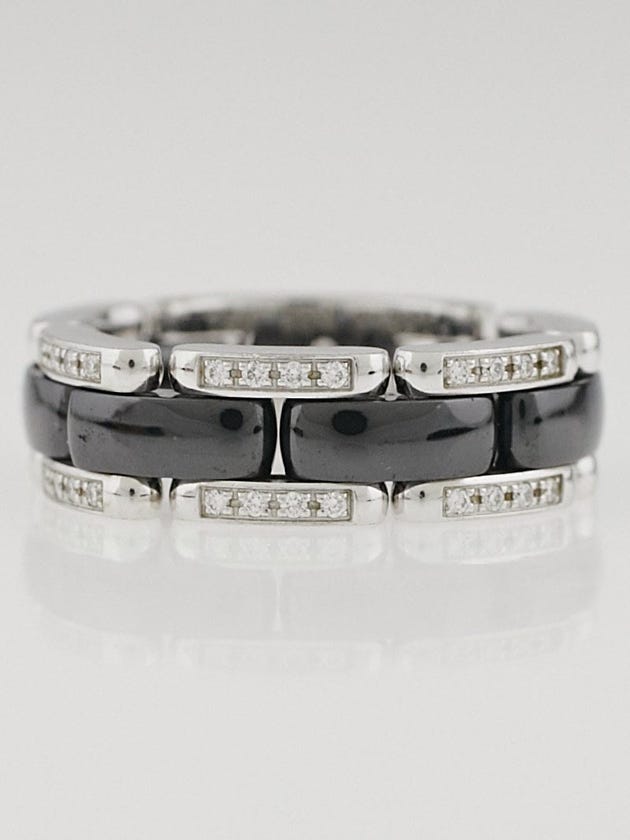 Chanel 18k White Gold and Diamond Black Ceramic Ultra Ring Size 8