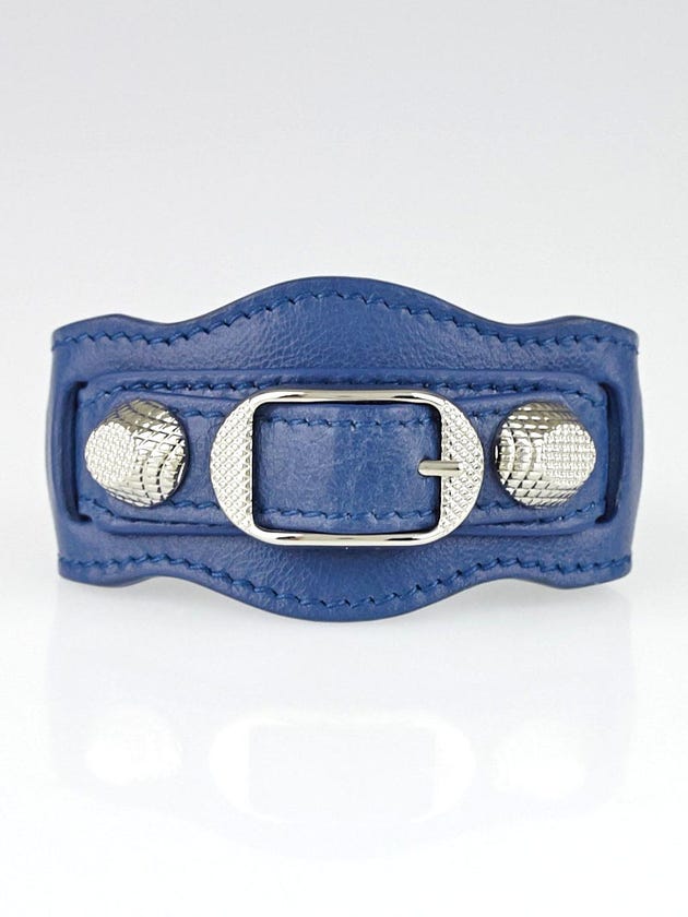 Balenciaga Bleu Persan Lambskin Leather Arena Giant Silver Bracelet