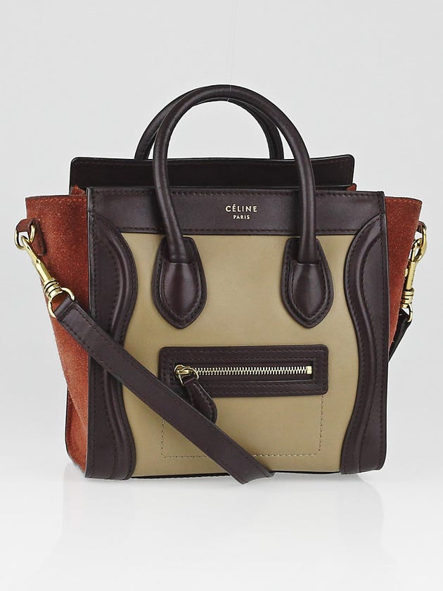 Celine Tricolor Calfskin Leather and Suede Nano Luggage Bag
