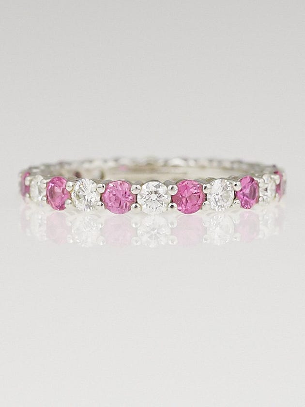 Tiffany & Co. 3mm Platinum with Pink Sapphires and Diamonds Shared-Setting Band Ring Size 9