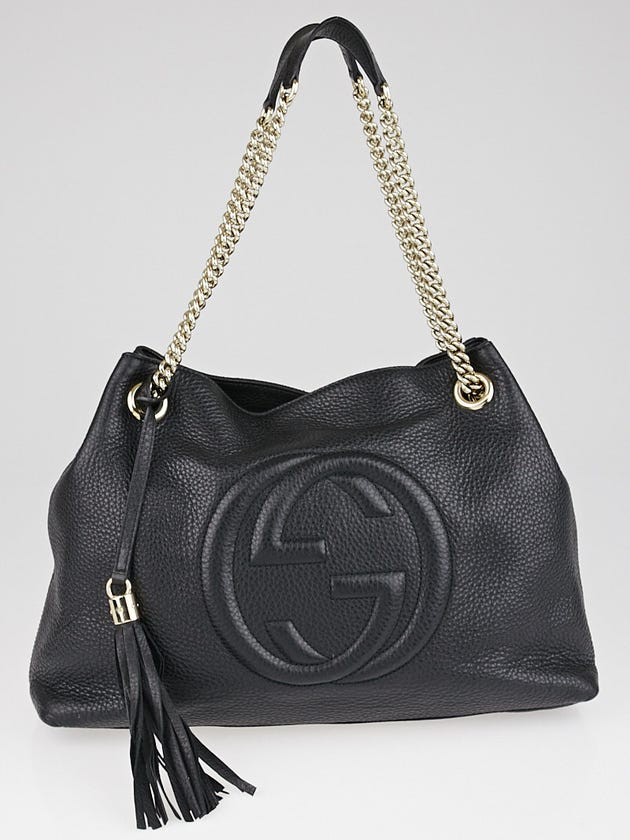 Gucci Black Pebbled Calfskin Leather Soho Chain Tote Bag