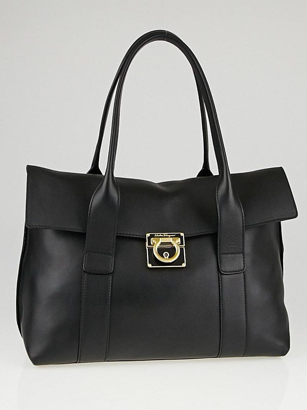 Salvatore Ferragamo Black Leather Medium Sookie Satchel Bag