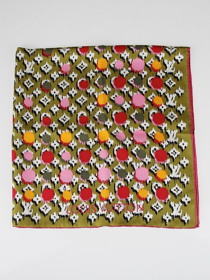 Louis Vuitton Khaki Monogram Polka Dot Silk Square Scarf