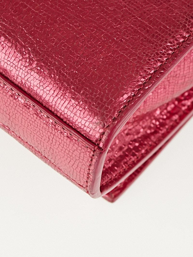 Saint Laurent シュシュ Yves Saint Laurent Pink Cracked Shiny Metallic Calfskin
