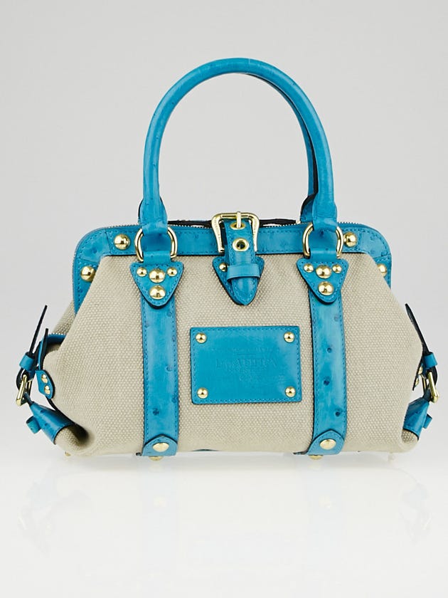 Louis Vuitton Limited Edition Sac de Nuit Toile Trianon Canvas Turquoise Ostrich MM Bag
