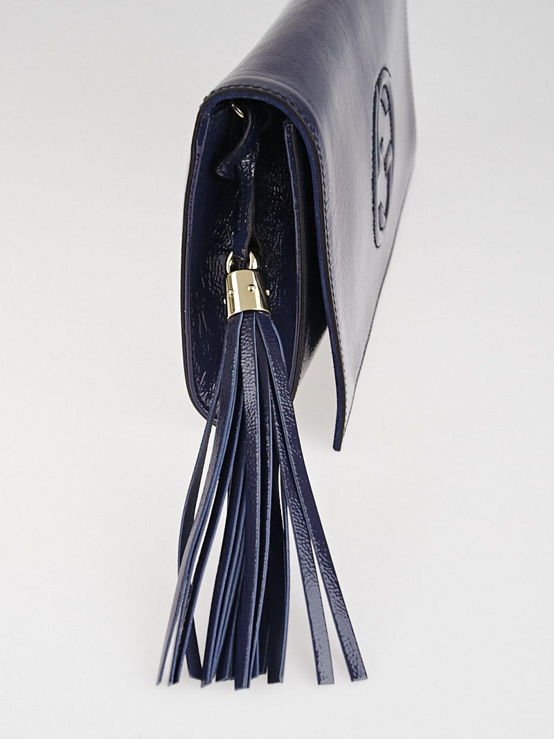 Gucci Dark Blue Patent Leather Patent Leather Soho Clutch