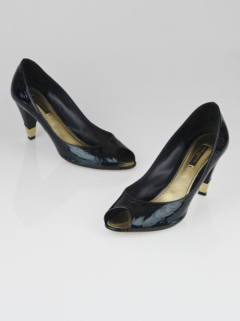 Louis Vuitton Blue Nuit Monogram Vernis Embossed Open Toe Pumps Size 8.5/39