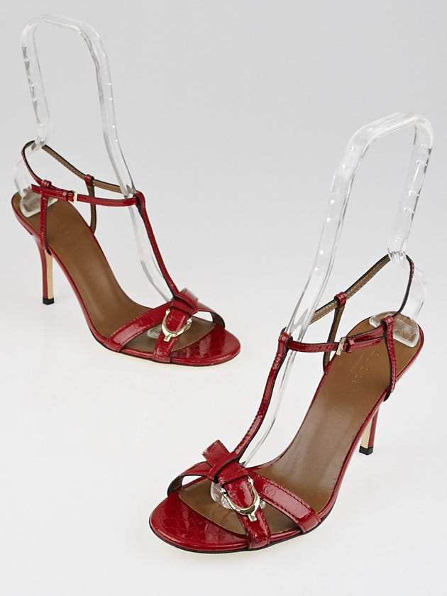 Gucci Red Patent Leather Microguccissima Open-Toe Sandals Size 8/38.5