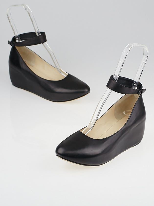 Chloe Black Leather Ankle Strap Wedges Size 10.5/41