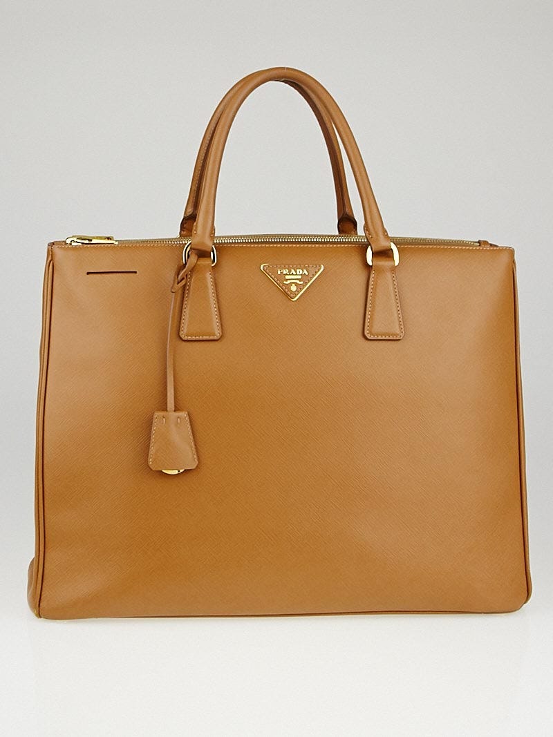 Prada Caramel Saffiano Lux Leather Double Zip Executive Tote Bag BN1802 Yoogi s Closet