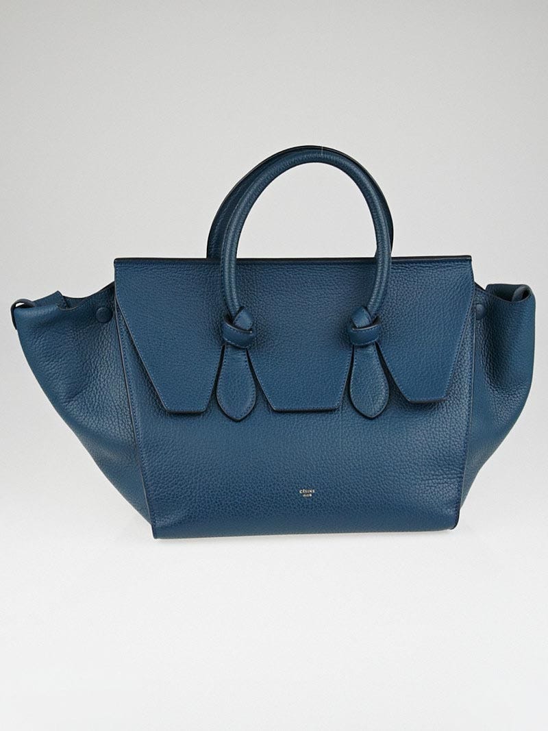 Celine Dark Blue Crisped Calfskin Leather Small Tie Tote Bag