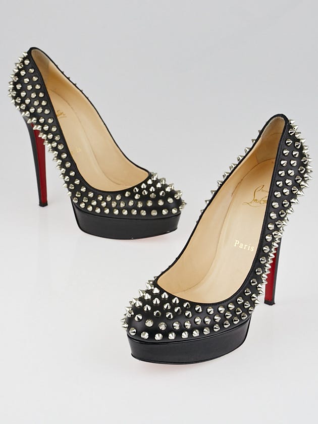 Christian Louboutin Black Leather Bianca Spikes 140 Pumps Size 9/39.5