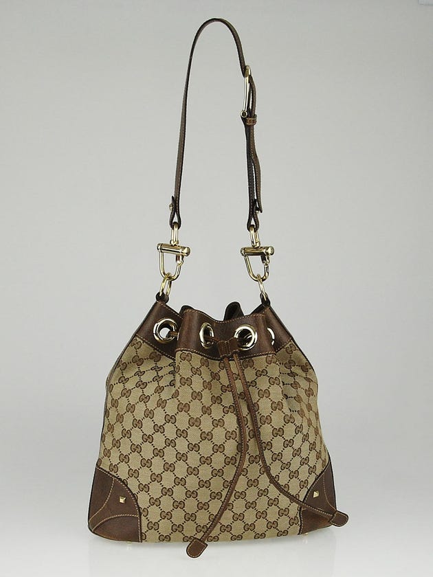Gucci Beige/Brown GG Canvas Horsebit Cinch Shoulder Bag
