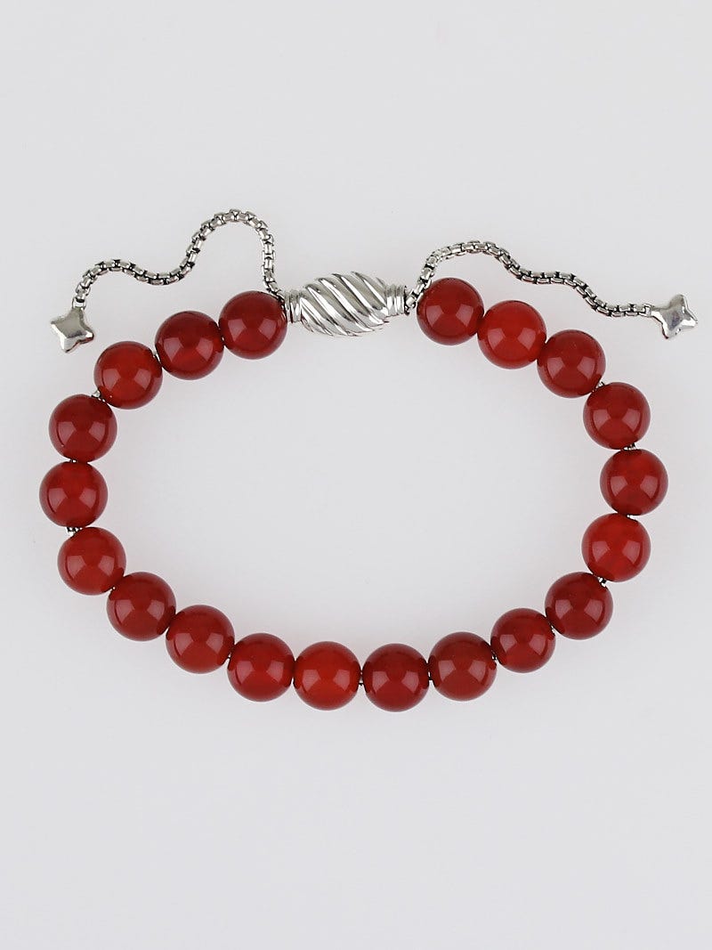 David Yurman 8mm Carnelian Spiritual Beads Adjustable Bracelet