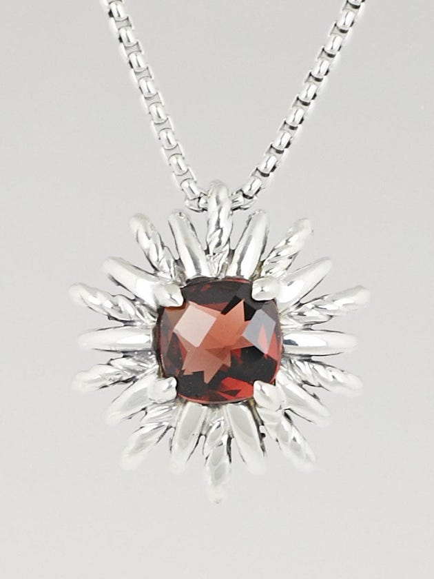 David Yurman Sterling Silver and Garnet Starburst Pendant Necklace