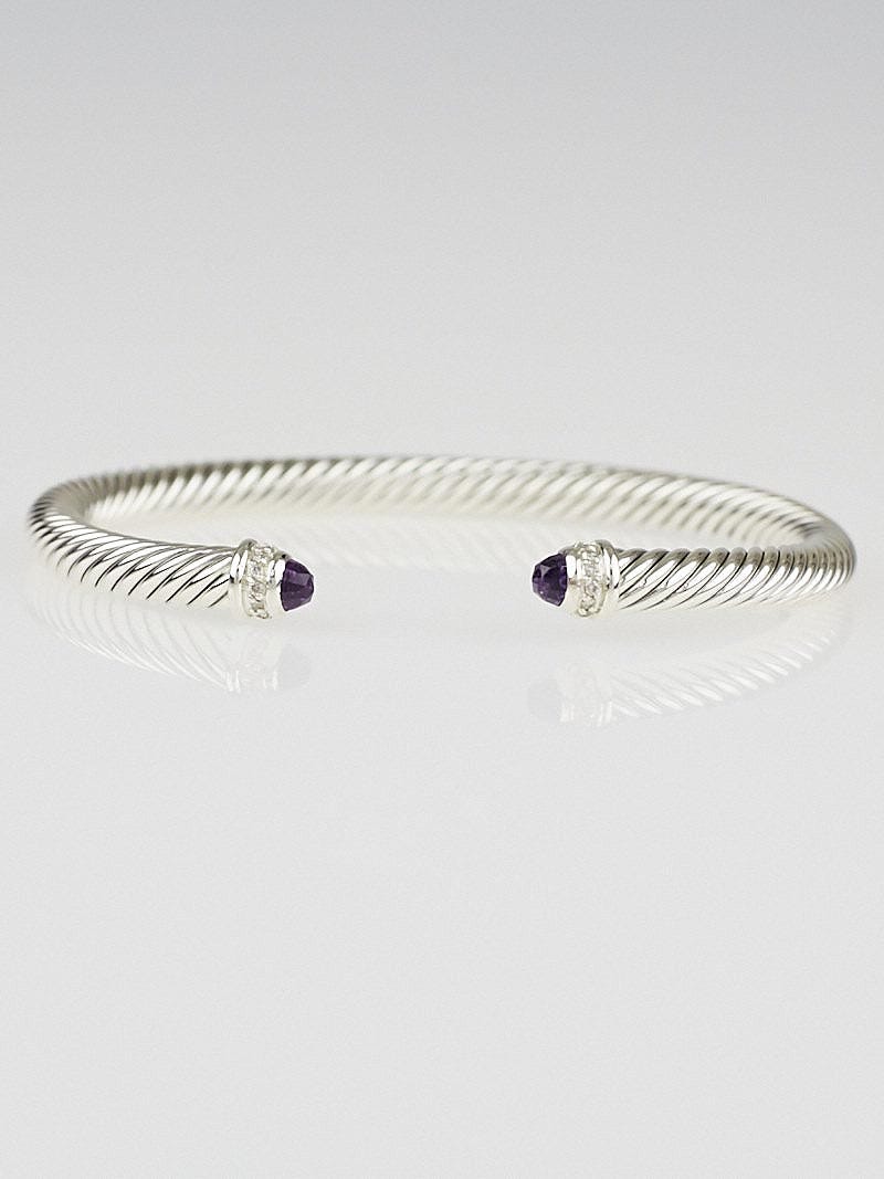 David Yurman 5mm Sterling Silver and Amethyst with Diamonds Cable Classics Bracelet 