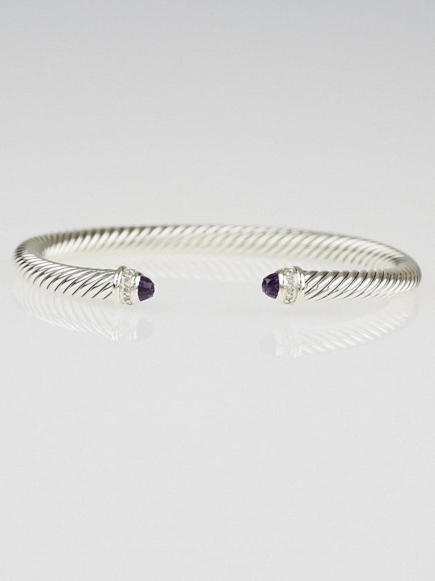 David Yurman 5mm Sterling Silver and Amethyst with Diamonds Cable Classics Bracelet 