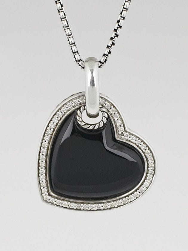 David Yurman Sterling Silver Black Onyx & Pave Diamonds Cable Heart Pendant Necklace