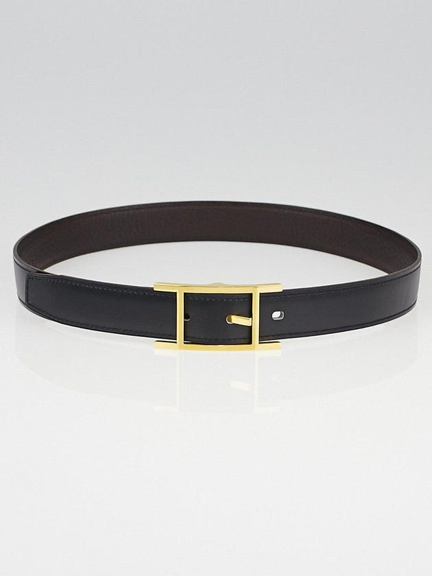 Hermes Black Box / Brown Fjord Leather Gold Plated Double H Reversible Belt Size 70
