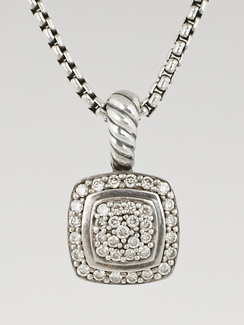 David Yurman 7mm Sterling Silver and Pave Diamond Petite Albion Pendant Necklace 