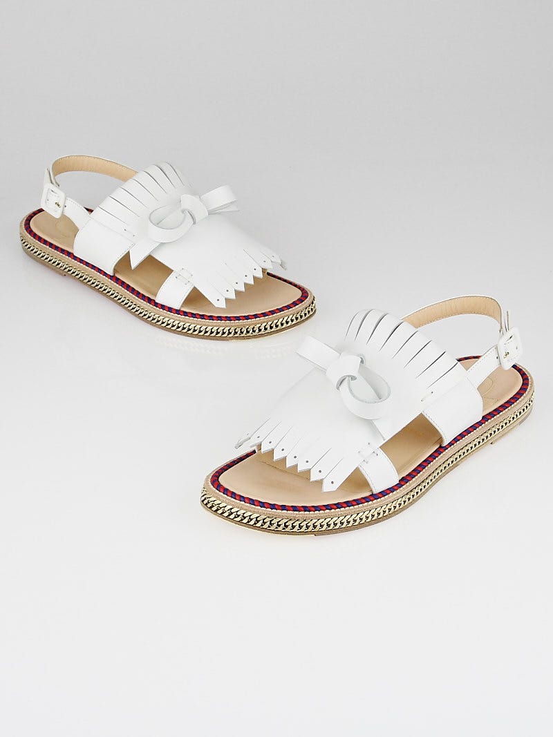 Christian Louboutin White Leather Costa Nada Flat Sandals Size 8.5/39