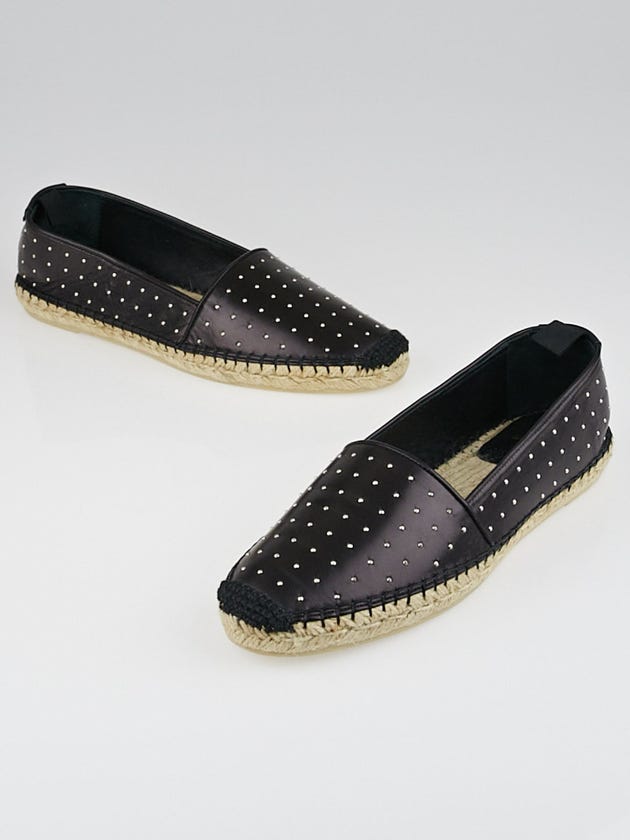 Saint Laurent Black Studded Leather Espadrille Flats Size 10.5/41