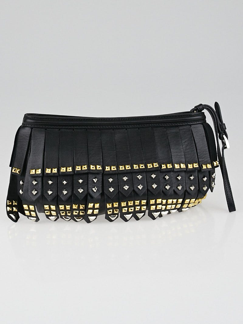 Leather deals Fringe Studded Clutch/Bag