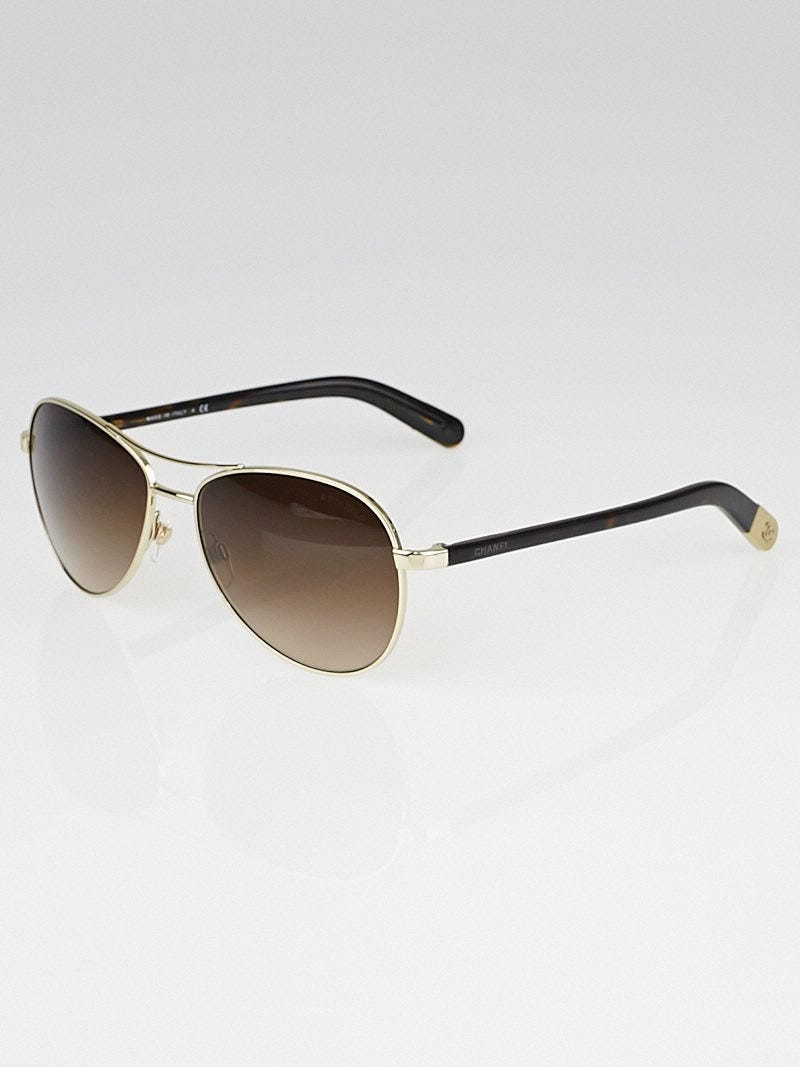 Chanel Goldtone Frame and Tortoise Shell Gradient Tint Aviator Sunglasses - 4201