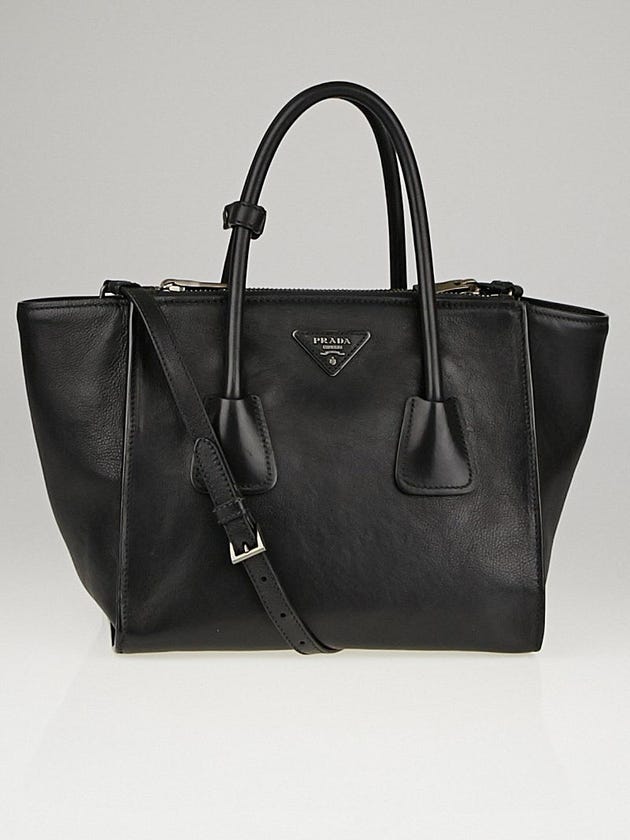 Prada Black Glace Calf Leather Twin Pocket Double Handle Tote Bag B2625M