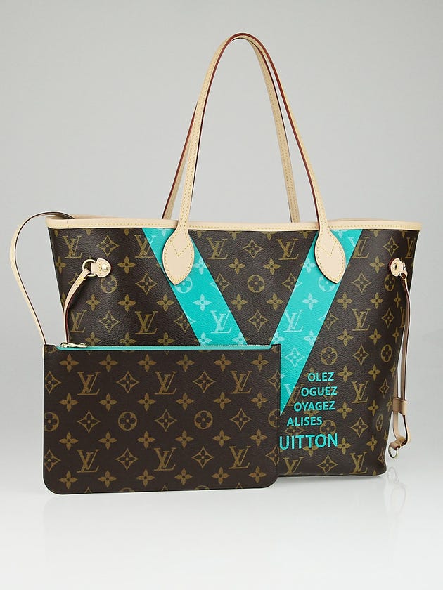 Louis Vuitton Limited Edition Turquoise Monogram V Neverfull MM Bag 