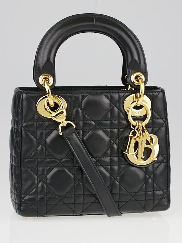 Christian Dior Black Cannage Quilted Lambskin Leather Micro Lady Dior