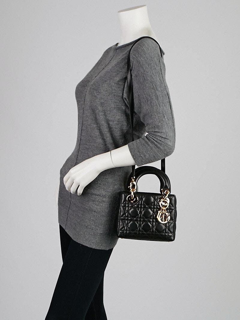 Christian Dior Black Cannage Quilted Lambskin Leather Micro